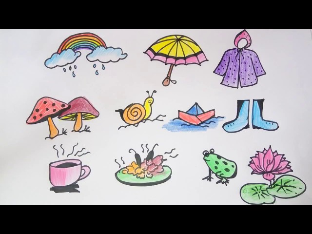 How To Draw Rainy Season Doodle Art || Monsoon Painting Step By Step Drawing  Tutorial دیدئو dideo