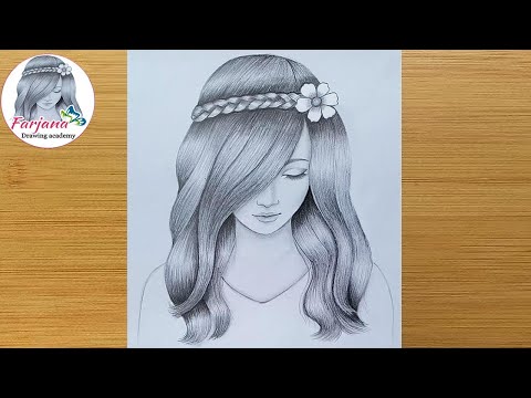 A girl with beautiful hair Pencil Sketch drawing / How to draw a girl دیدئو  dideo