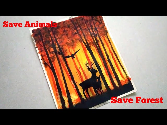 Burning Forest Painting / Acrylic Painting/ Save Animals Painting دیدئو  dideo