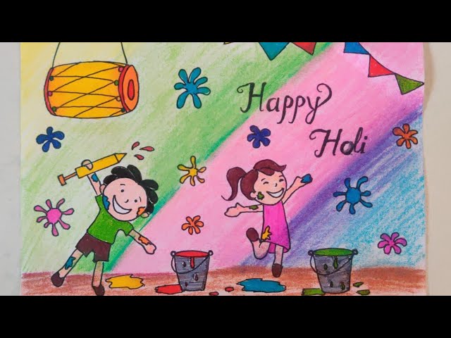 Easy Drawing Of Holi Festival/Holi Drawing Very Easy/Holi Festival Drawing  for Beginners/#Holi2021 دیدئو dideo