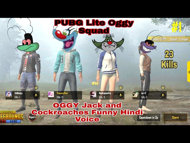 PUBG Lite Oggy Squad 23 Kills (Hindi Funny) Oggy Jack and Cockroaches Voice  دیدئو dideo