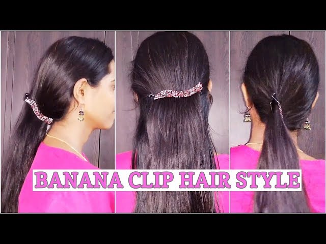 Banana Clip Hair styles in Telugu // South Indian Clipped Hairstyles //  Easy to Go Hairstyles دیدئو dideo